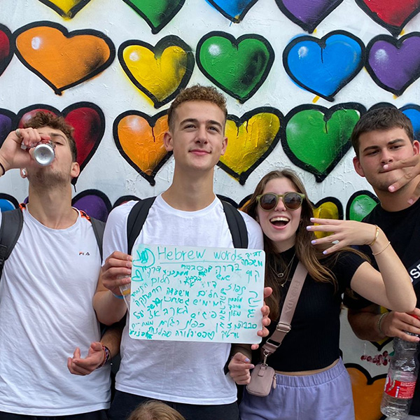 All you need is love! Yohan from france, nicky from the uk, linda from the states, and tom from australia at jaffa port