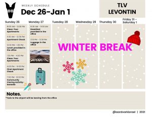 Weekly Updates - December 23, 2021 8 December weekly schedule- levontin