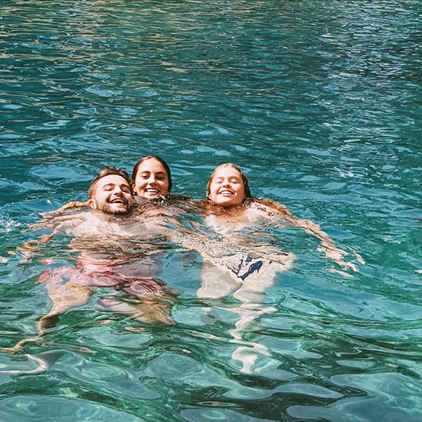 Evan mcmahon, sophie goldberg, and anna bernstein going for a swim